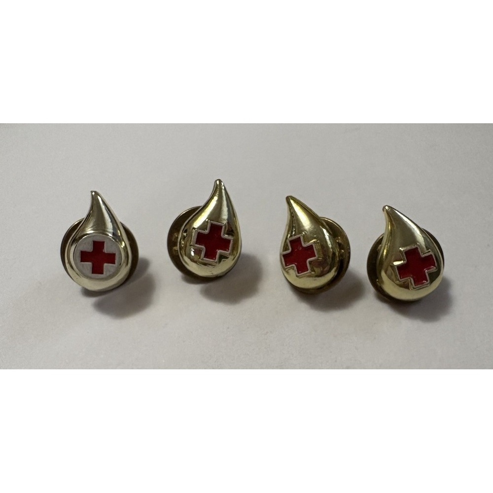 Red Cross Blood Donor Vintage Lapel Pin Lot Gold Tone Teardrop Brooch Pinback